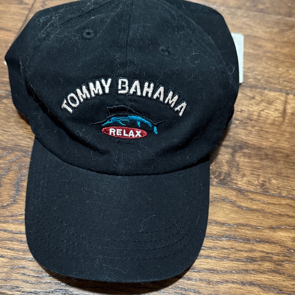 NWT Tommy Bahama Black Cap with Blue Marlin Embroidery